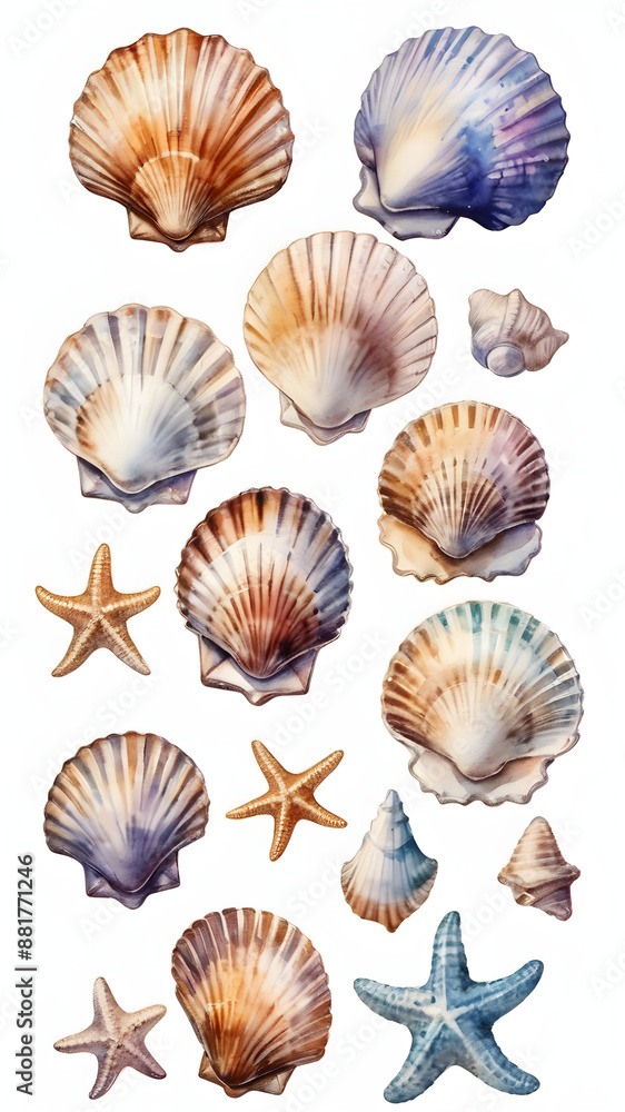 set seashells isolated on white background set seashells isolated on white background