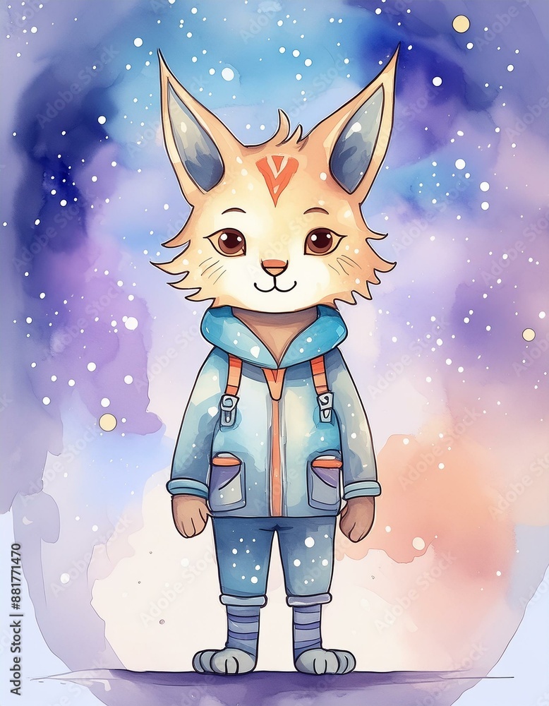 Fototapeta cartoon lynx in the night on the moon