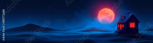 Wallpaper Mural A haunted house surrounded by digital fog, flickering holograms, and glitch effects, moonlit night, steampunk style, high resolution illustration Torontodigital.ca