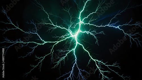 Digital image featuring a vivid display of green lightning bolts against a dark img