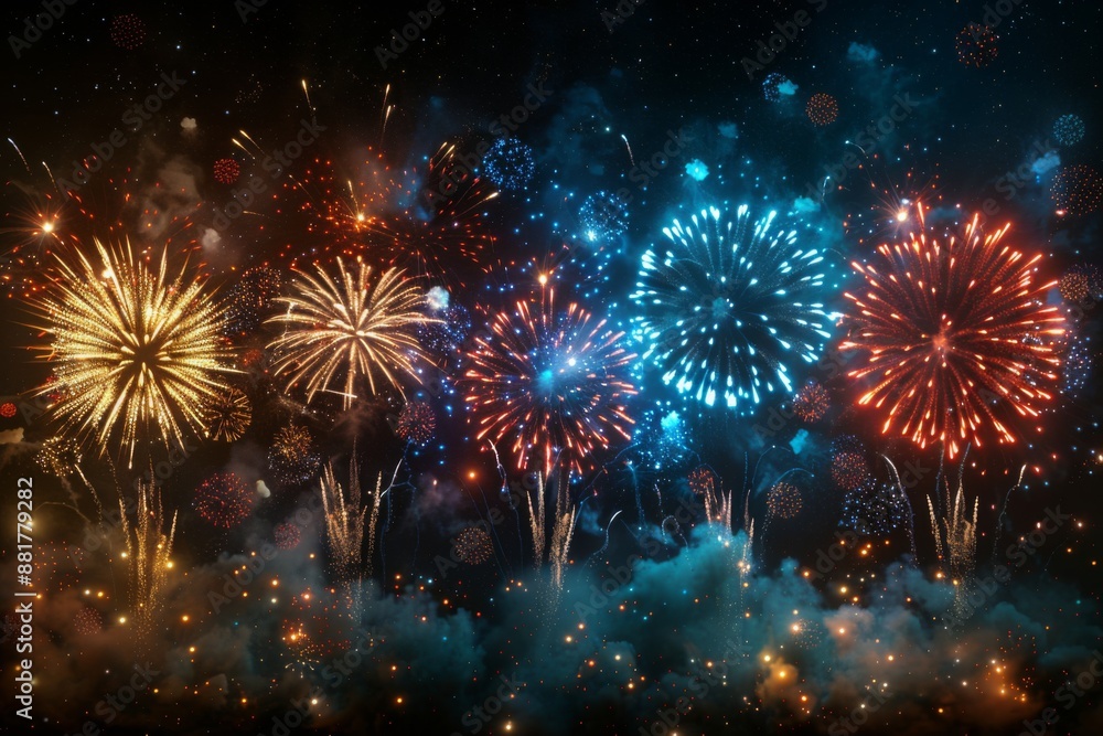 Fototapeta premium Fireworks Display in the Night Sky