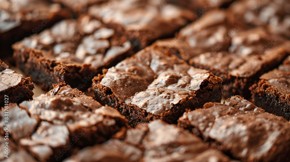 Close-up view of delicious homemade chocolate brownies cut into squares, perfect for dessert or a sweet treat Close-up view of delicious homemade chocolate brownies cut into squares, perfect for dessert or a sweet treat