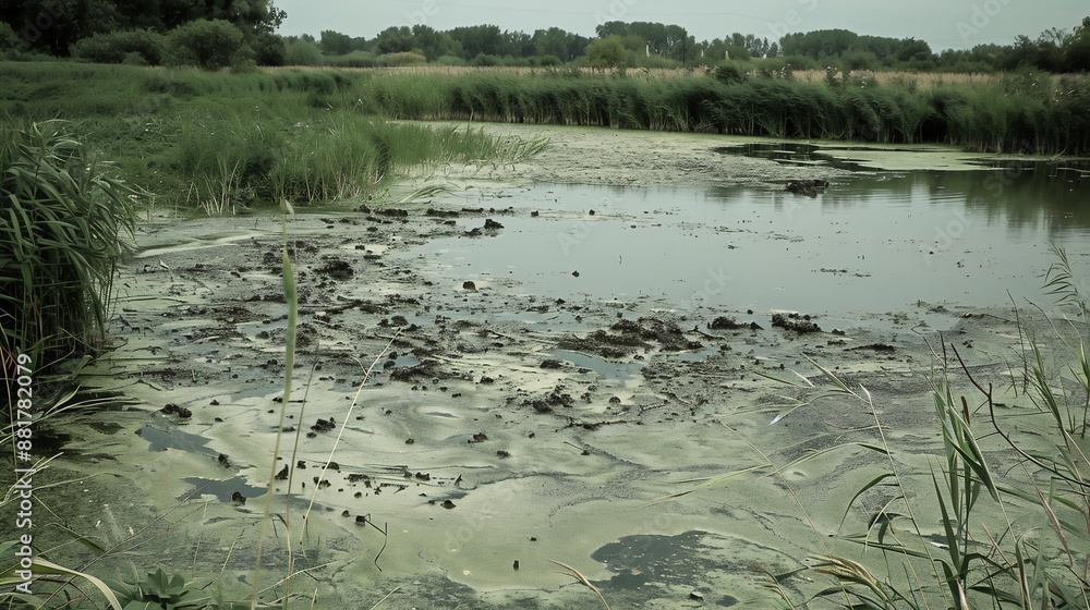 Reeds on the bank of a calm swamp lake. Cryptic Habitats: Explore environments where anomalous species carve out their existence Reeds on the bank of a calm swamp lake. Cryptic Habitats: Explore environments where anomalous species carve out their existence