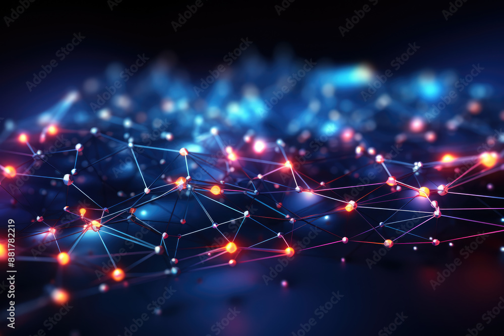 Obraz premium generated illustration neon light background with technology network line connect dot background
