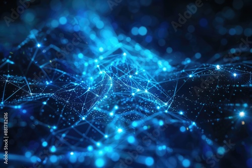 Blue Connection. Glowing Lines in Space with Abstract Technology Background