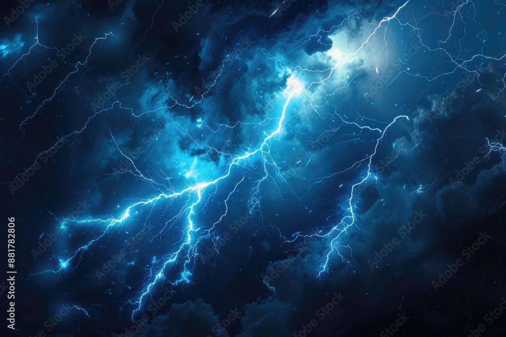 Blue Fantasy Lightning. Electric Blue Plasma Arc in Dark Thunderstorm Background Blue Fantasy Lightning. Electric Blue Plasma Arc in Dark Thunderstorm Background
