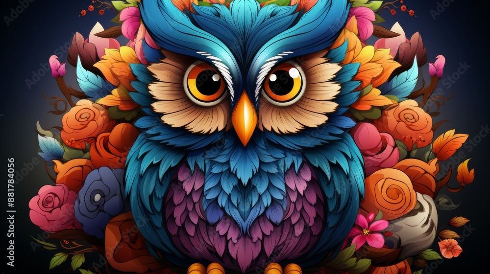 Vibrant Owl in a Floral Embrace Vibrant Owl in a Floral Embrace
