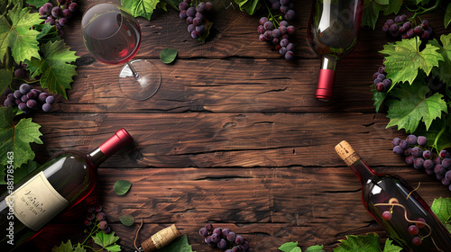 wine bottles on a wodden table  photo