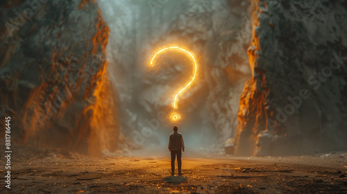 Giant question mark held by person on light background, portraying uncertainty in life choices.

 photo