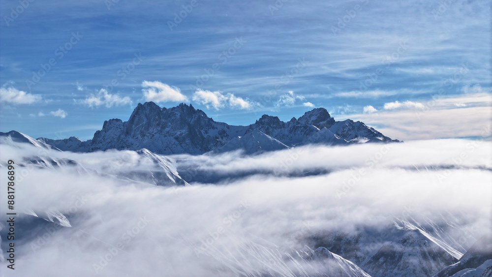 Beautiful view with mountan fog and snow Beautiful view with mountan fog and snow