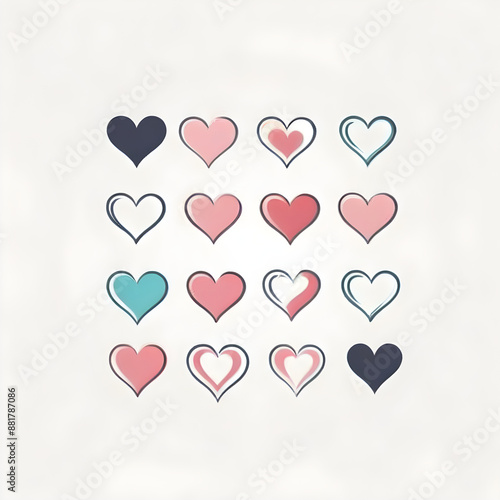 set cute hearts isolated on white background