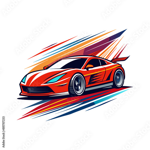 high-speed car in motion. The car should have dynamic lines and a sense of speed, capturing the thrill of driving