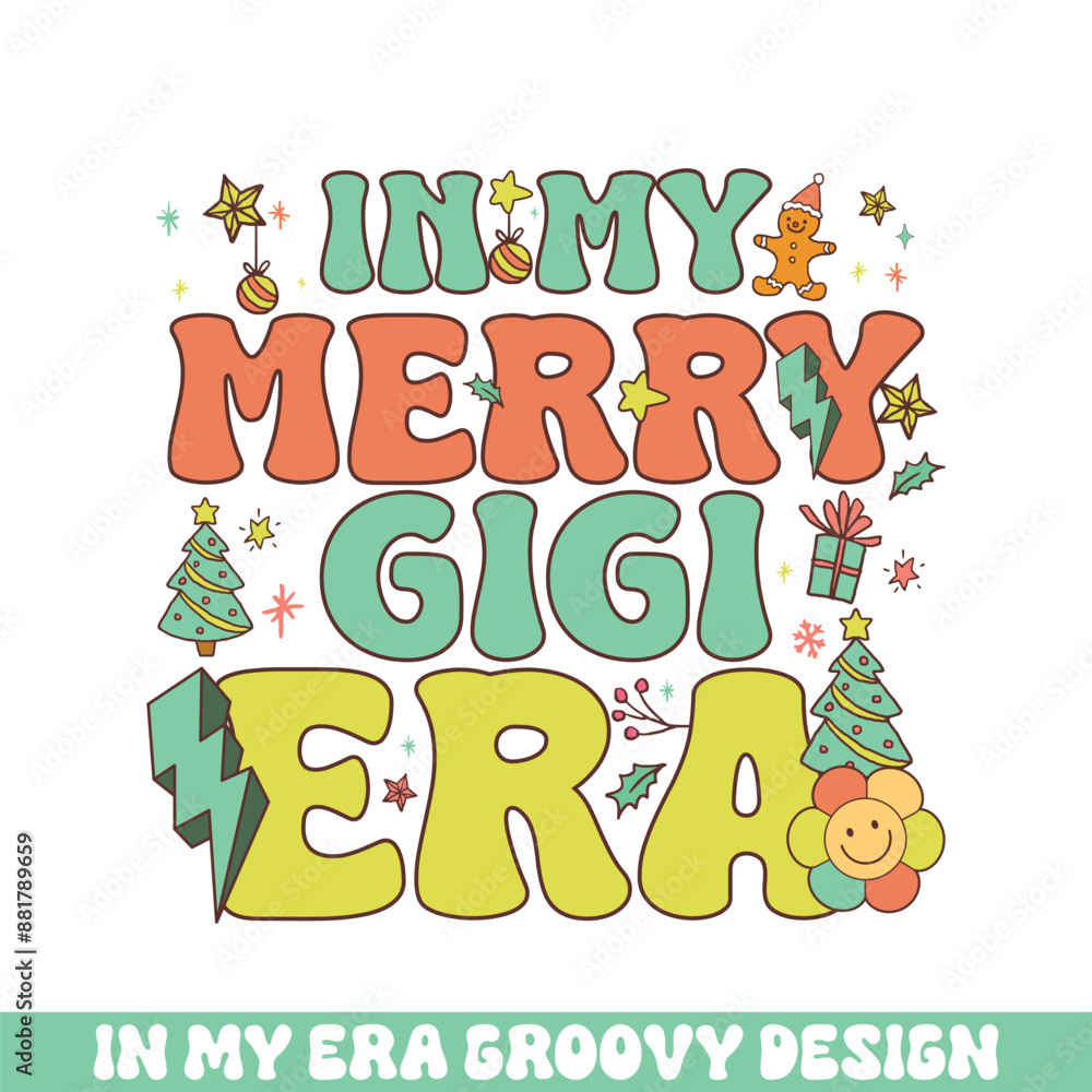 Fototapeta premium In my Merry gigi Christmas era groovy retro, Merry Christmas retro designs