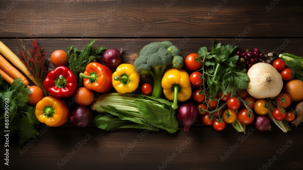 Vibrant Vegetables on Rustic Wooden Background Vibrant Vegetables on Rustic Wooden Background