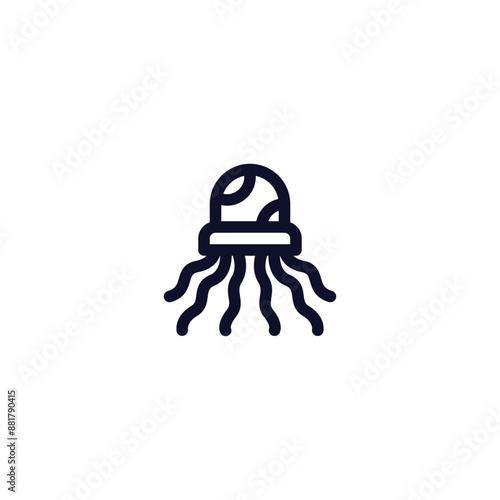 Simple line art drawing of a jellyfish with a baseball cap