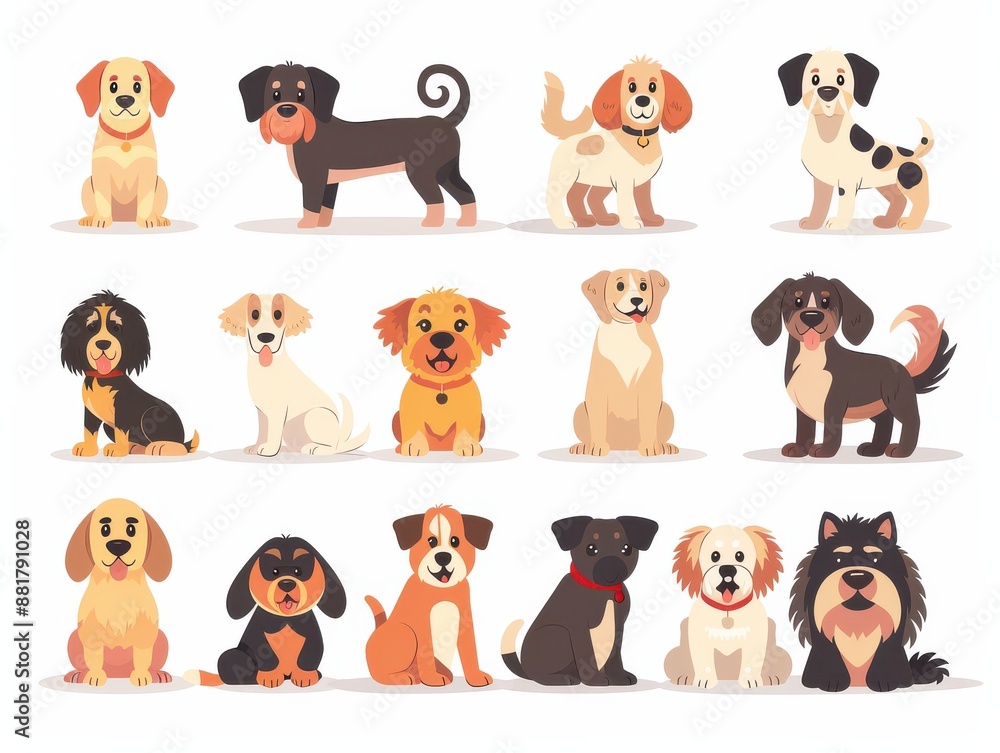 Playful doodle set of cartoon dogs and puppies in various poses. Illustration. Playful doodle set of cartoon dogs and puppies in various poses. Illustration.