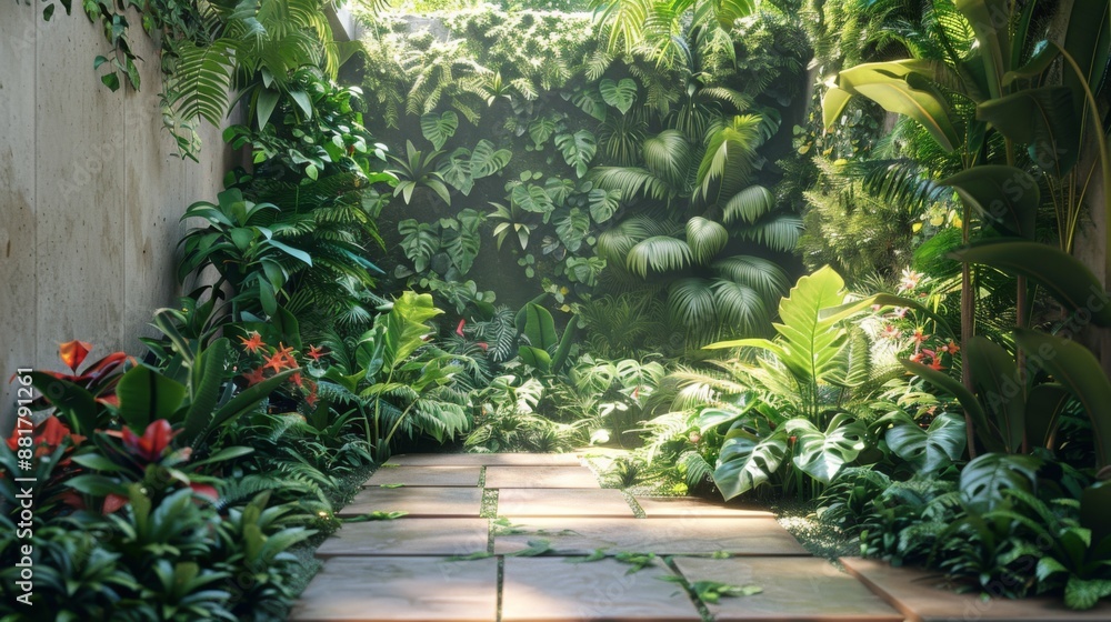 Fototapeta premium Pathway Through Lush Tropical Garden