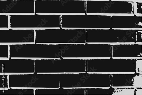 Brick wall texture. Black and white bricks grungy background. Aged brick wall pattern. Grey brick wall illustration. Black brick wall.