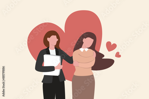 Compassion, support or help other who facing difficulty, empathy or sympathy, kindness or love to take care, heal feeling or giving care concept, young woman giving compassion to help colleagues.