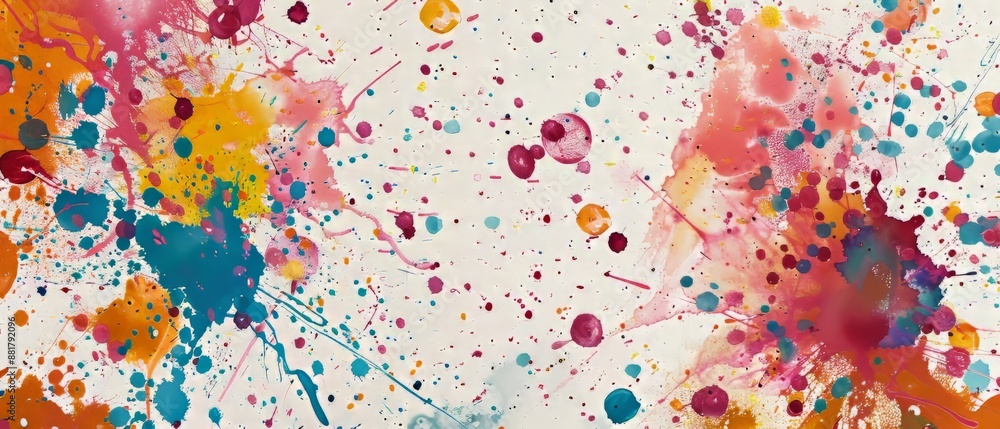 Panoramic close-up, high detail scan of splattered paint drops texture, Generative AI Panoramic close-up, high detail scan of splattered paint drops texture, Generative AI