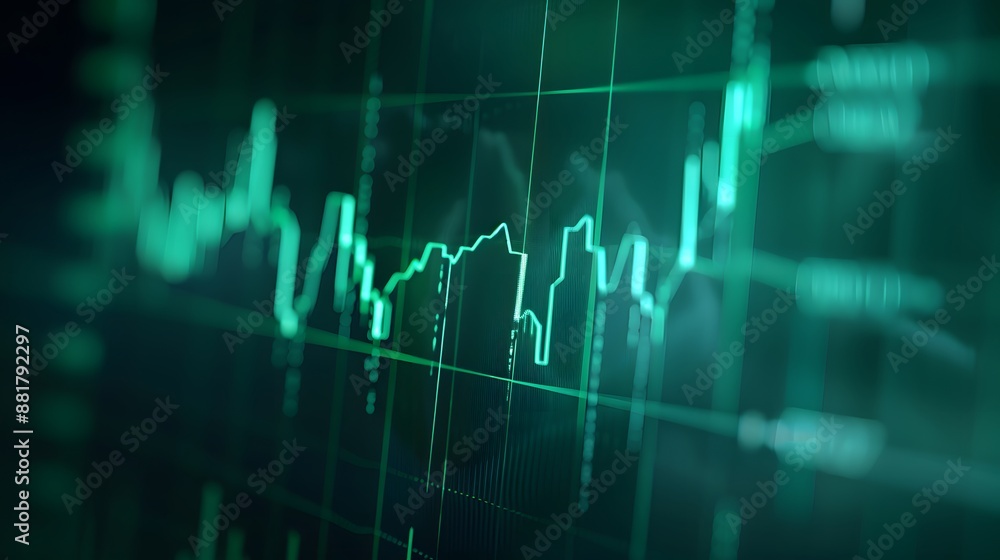 Abstract financial graph with a candlestick chart in green color, showing market trends and data analysis for investment and trading. Abstract blur background. Abstract financial graph with a candlestick chart in green color, showing market trends and data analysis for investment and trading. Abstract blur background.