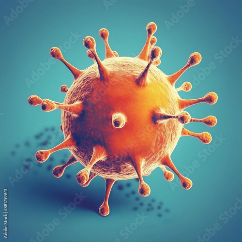 Microscopic enlargement of orange virus - respitory virus outbreak - floating cells in body - virus shaped as covid, influenza, sars, corona, hiv, mers, cholera, variola, measles - disease organisms photo