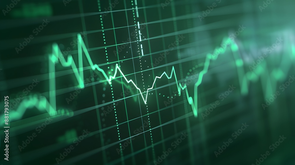 Close up of a green financial graph showing market trends, suitable for business, finance, and economic analysis concepts. Abstract blur background. Close up of a green financial graph showing market trends, suitable for business, finance, and economic analysis concepts. Abstract blur background.