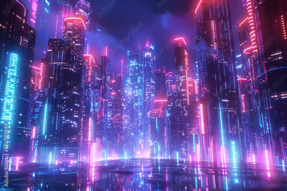 Neon Cityscape with Vibrant Lights Neon Cityscape with Vibrant Lights