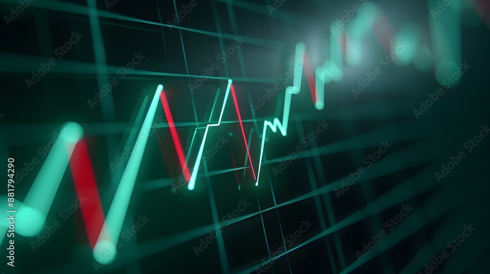 Close-up of fluctuating graph lines on a digital screen, representing stock market trends, financial data, investment, and analysis. Abstract blur background. Close-up of fluctuating graph lines on a digital screen, representing stock market trends, financial data, investment, and analysis. Abstract blur background.