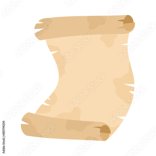 広げたボロボロの羊皮紙の巻物。フラットなベクターイラスト。 Unfolded tattered parchment scroll. Flat vector illustration.