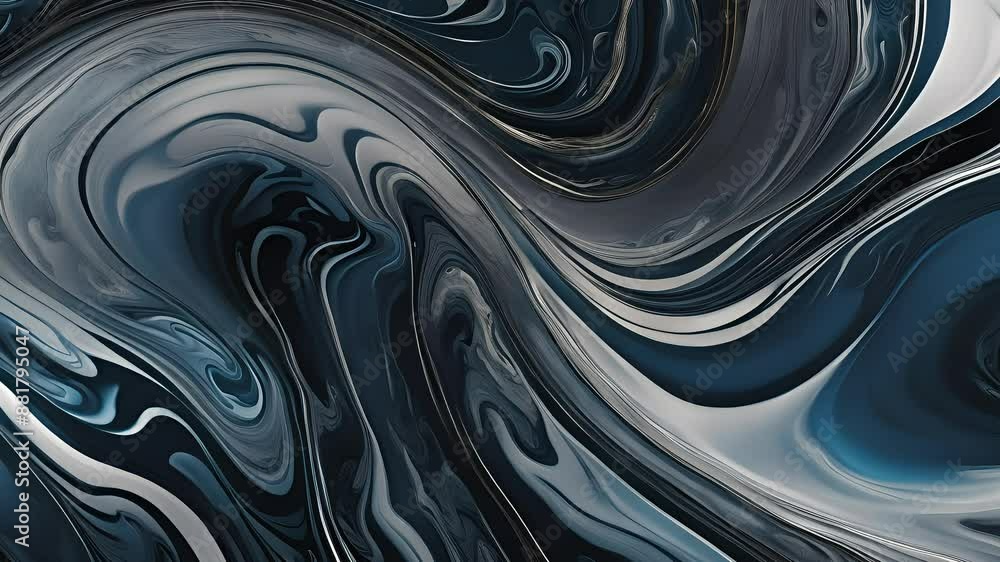 Abstract fluid marble pattern with dark blues, blacks, and shimmering silvers Abstract fluid marble pattern with dark blues, blacks, and shimmering silvers