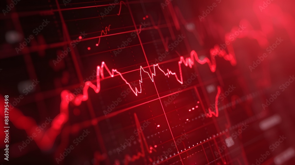 Dynamic red financial graph showcasing market volatility and trends in stock trading. Abstract blur background. Dynamic red financial graph showcasing market volatility and trends in stock trading. Abstract blur background.