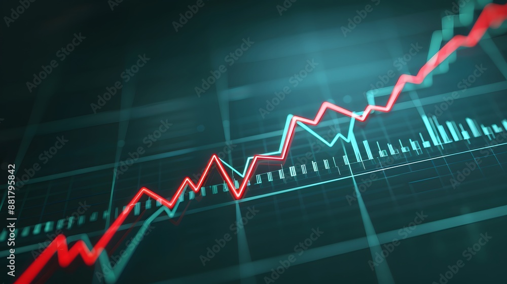 Financial graph showing rising stock market trends with dynamic lines and data points, indicating positive growth and investment opportunities. Abstract blur background. Financial graph showing rising stock market trends with dynamic lines and data points, indicating positive growth and investment opportunities. Abstract blur background.