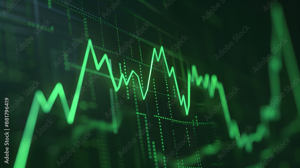 Green financial graph representing stock market trend, economy analysis, or trading performance in a digital format. Abstract blur background. Green financial graph representing stock market trend, economy analysis, or trading performance in a digital format. Abstract blur background.