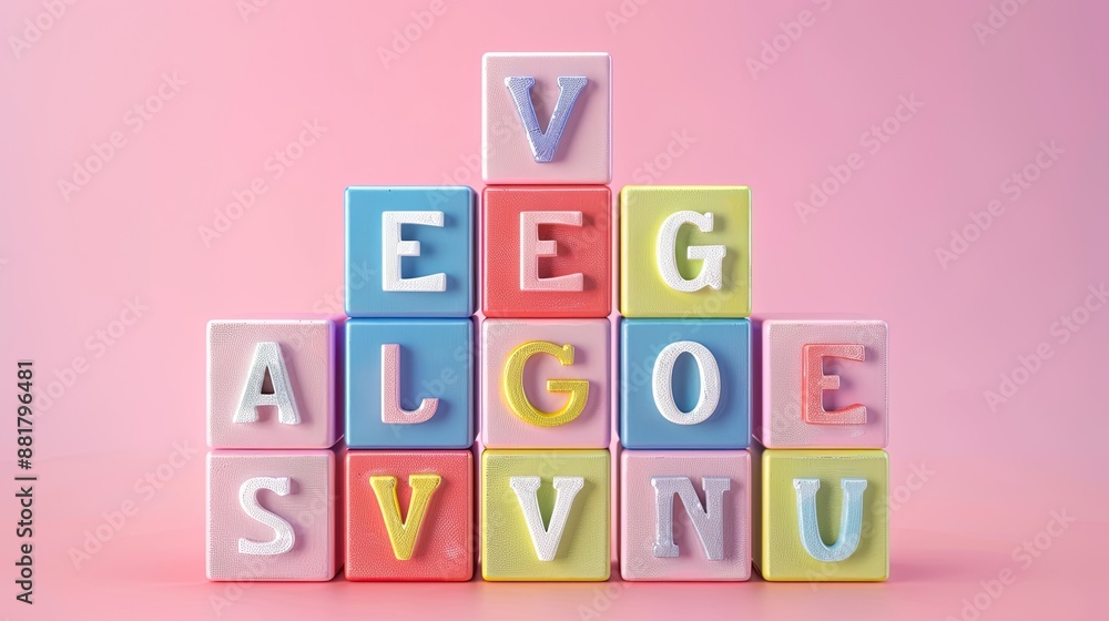 Colorful 3D Alphabet Blocks Stacked Together Colorful 3D Alphabet Blocks Stacked Together