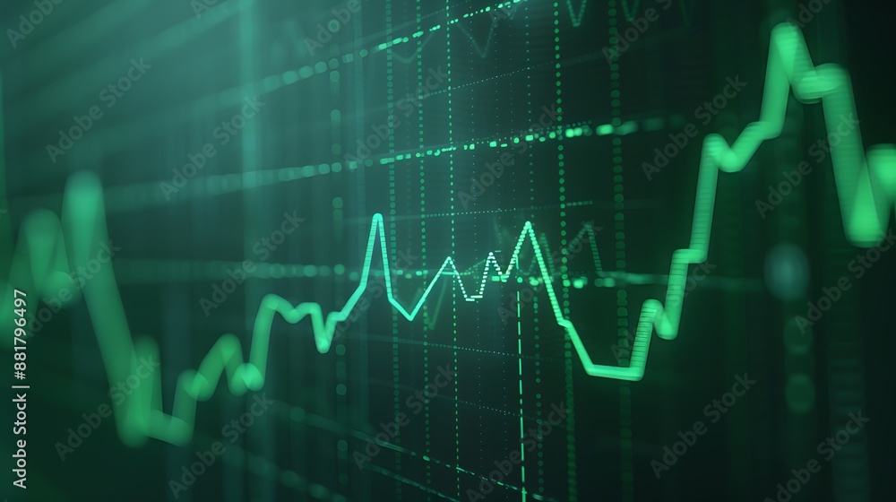 Green financial stock market graph on a dark background, representing trading, investment, data analysis, and economic trends. Abstract blur background. Green financial stock market graph on a dark background, representing trading, investment, data analysis, and economic trends. Abstract blur background.