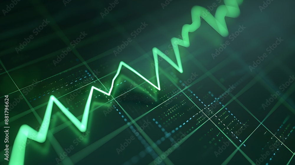 Green graph line depicting financial growth with data points over grid background, representing business success and economic trends. Abstract blur background. Green graph line depicting financial growth with data points over grid background, representing business success and economic trends. Abstract blur background.