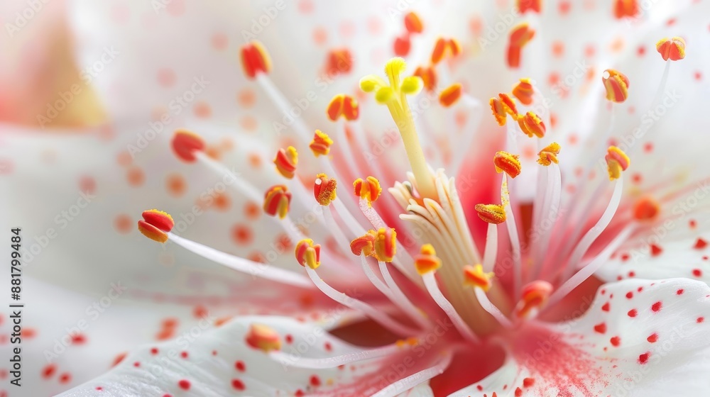 Close-up of a white flower with red and yellow accents, revealing delicate details. Close-up of a white flower with red and yellow accents, revealing delicate details.