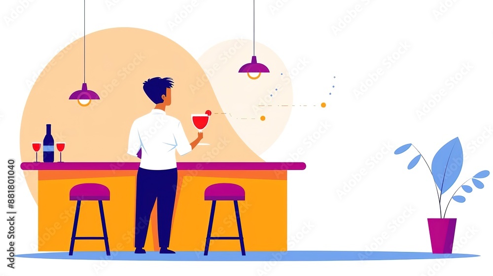 Man enjoying a drink at a bar counter, with a cocktail glass in hand. Man enjoying a drink at a bar counter, with a cocktail glass in hand.