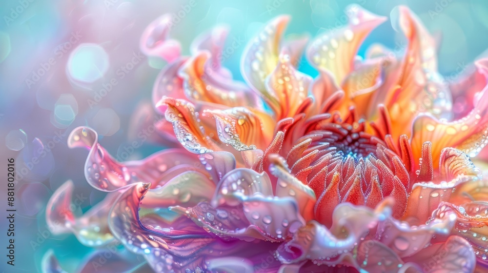 Close-up of a vibrant flower with water droplets, creating a magical and delicate image. Close-up of a vibrant flower with water droplets, creating a magical and delicate image.