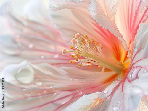 Close-up of a delicate, pink poppy flower with intricate details.