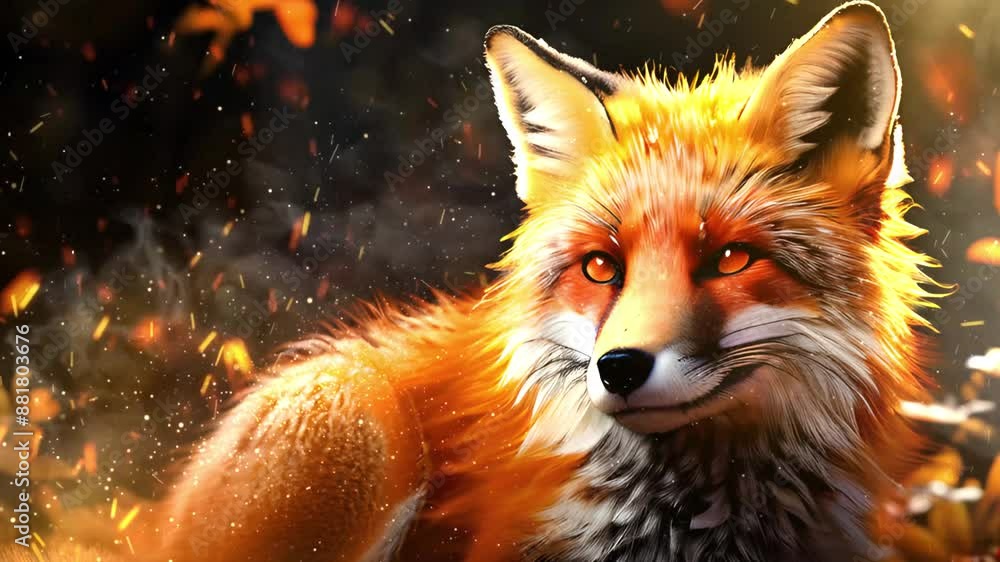 Red fox Vulpes vulpes on a beautiful background. Close up. Red Fox Lying on the Grass in A National Park Looking Around. Seamless looping overlay 4k virtual video animation background Red fox Vulpes vulpes on a beautiful background. Close up. Red Fox Lying on the Grass in A National Park Looking Around. Seamless looping overlay 4k virtual video animation background