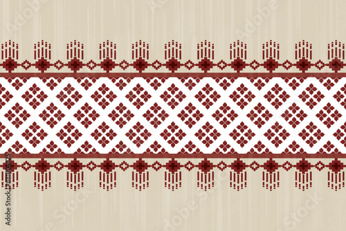 Fabric Pixel Pattern, Ethnic Pattern Designer for Clothing, Background, Abstract Geometric, Pixel Pattern, Aztec Geometric Art Ornament Print, Vector illustration, Cross Stitch, Design for Sari, Patol photo