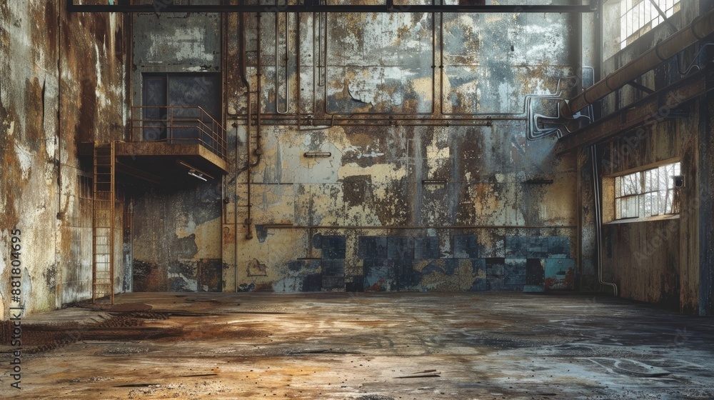 Fototapeta premium Old abandoned urban industrial background with space for copy