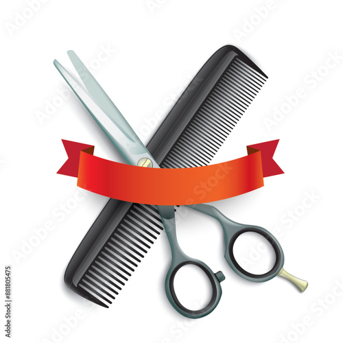Scissors Comb Red Ribbon