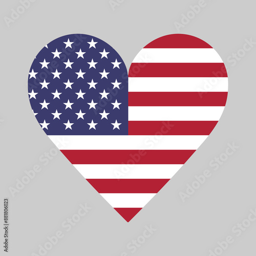 American heart vector logo icon - U.S.A. flag inside stylized heart symbol