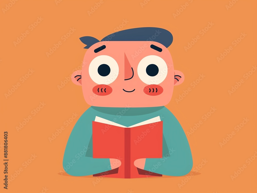 Cartoon illustration of a happy boy reading a book. Cartoon illustration of a happy boy reading a book.