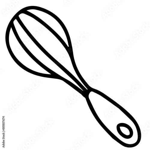 Hand drawn black and white color of Whisk design isolated on transparent background. Vector illustration. 
