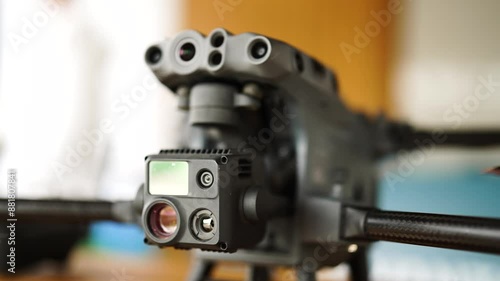 Close up of industrial drone advanced camera and front sensors, Czechia photo