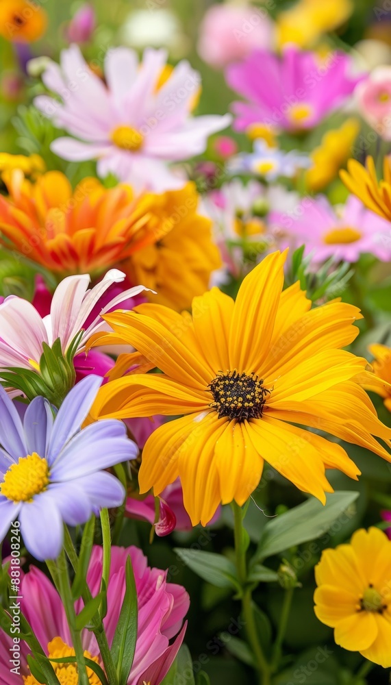 Closeup of bright flowers in a vibrant yard, intricate details, vivid colors, natural harmony Closeup of bright flowers in a vibrant yard, intricate details, vivid colors, natural harmony